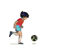 a drawing of a boy kicking a soccer ball