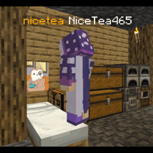 a purple minecraft character with the name nice tea