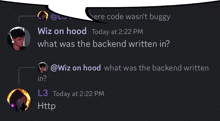 a screenshot of a conversation between wiz on hood and http