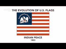 a poster showing the evolution of u.s. flags including the indian peace flag