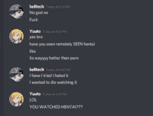 a screenshot of a conversation between belltech and yuuto