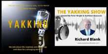 a picture of a microphone next to a picture of a man with the words " the yakking show " on it