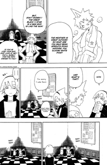 a black and white page from a manga shows a group of people standing in a room