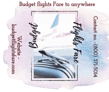 an ad for budget flights fare to anywhere with a picture of an airplane on top of a suitcase