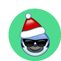 a blue bird with sunglasses and a santa hat