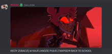 a screenshot of a cartoon character with red eyes and the words back to school