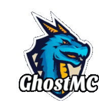 a logo for ghostmc shows a blue dragon in a shield