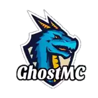 a logo for ghostmc shows a blue dragon in a shield