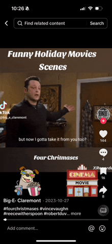 a screenshot of a funny holiday movies scenes app