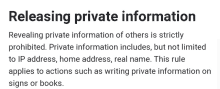 a text that says releasing private information on it