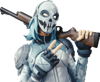 a person with a skull mask holding a shotgun