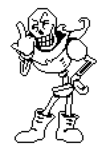 papyrus is giving a thumbs up in a pixel art style .