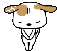 a drawing of a brown and white dog with polka dots on his ears