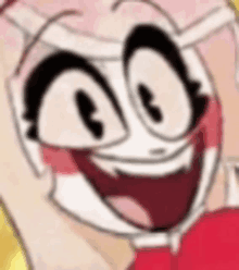 a close up of a cartoon character 's face with a big smile on it .