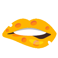 a cartoon illustration of a woman 's lips with cheese spots on them