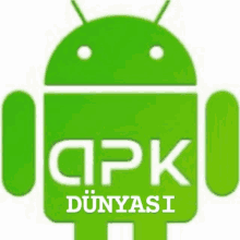 a green android with the words apk dünyasi written below it