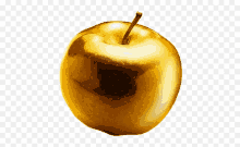 a golden apple against a white background