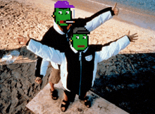 a pixelated image of a man giving a thumbs up next to another man