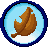 a pixel art of a leaf in a blue circle on a white background .