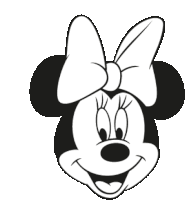 a black and white drawing of minnie mouse with a bow