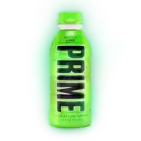 a green bottle of lemon lime flavored prime hydration drink