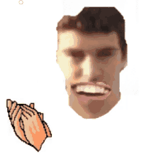 a cartoon of a man 's face with a big mouth and a hand clapping behind it .