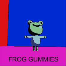 a pixel art of a frog with the words " frog gummies " below it