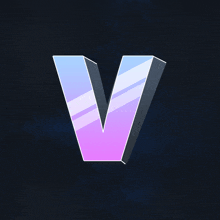 a blue and purple letter v is against a dark background