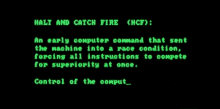 a computer screen displays a halt and catch fire command