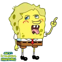 a drawing of a spongebob squarepants character pointing up