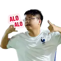 a man wearing glasses and a white shirt with a rooster on it says " alo alo "