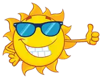 a cartoon sun wearing sunglasses giving a thumbs up