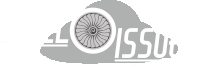 a gray and white logo for issu with an airplane propeller in the center