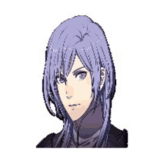 a pixel art drawing of a man with long purple hair .