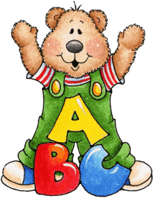 a teddy bear with the letter a and b on his pants