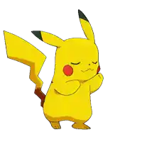 a pikachu with its eyes closed is standing on its hind legs