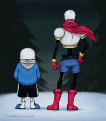 a drawing of papyrus and sans standing next to each other with the website frauwolfen.deviantart.com visible