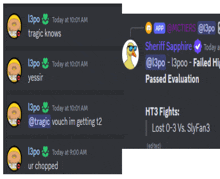 a screenshot of a discord conversation with tragic knows and ur chopped