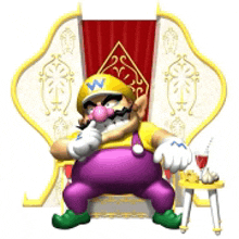 wario is sitting on a throne in a video game