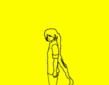 a black and yellow drawing of a person standing on a yellow background