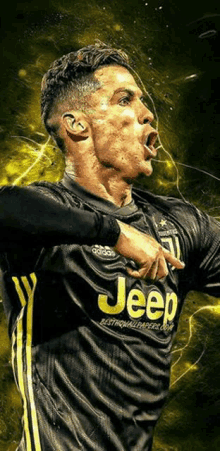 cristiano ronaldo is wearing a black and gold jeep jersey .