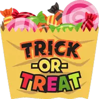 a bag of candy with the words trick or treat written on it