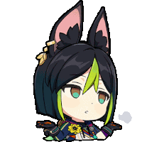 a cartoon of a girl with cat ears and green hair