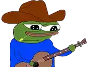 a cartoon frog is wearing a cowboy hat and playing a guitar .