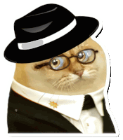 a cat is wearing a hat and glasses and a tuxedo