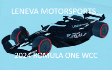 a black race car with the words leneva motorsports 2024 romula one wcc