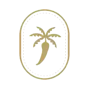 a logo with a palm tree and a pepper