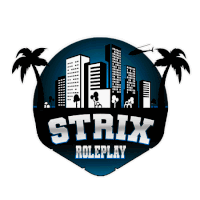 a logo for strix roleplay with palm trees and a helicopter