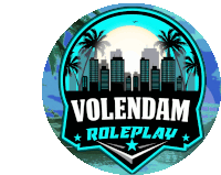 a logo for volendam roleplay with palm trees and buildings