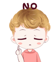 a cartoon of a boy with the word no above his head